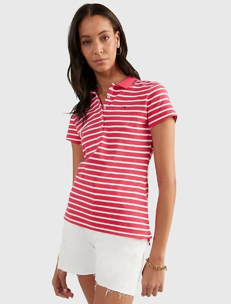 

Футболка-поло полосатая Tommy Hilfiger Slim Fit Stripe, красный/белый