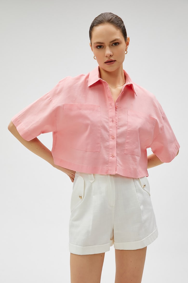 Льняная рубашка с заниженными рукавами Koton, розовый