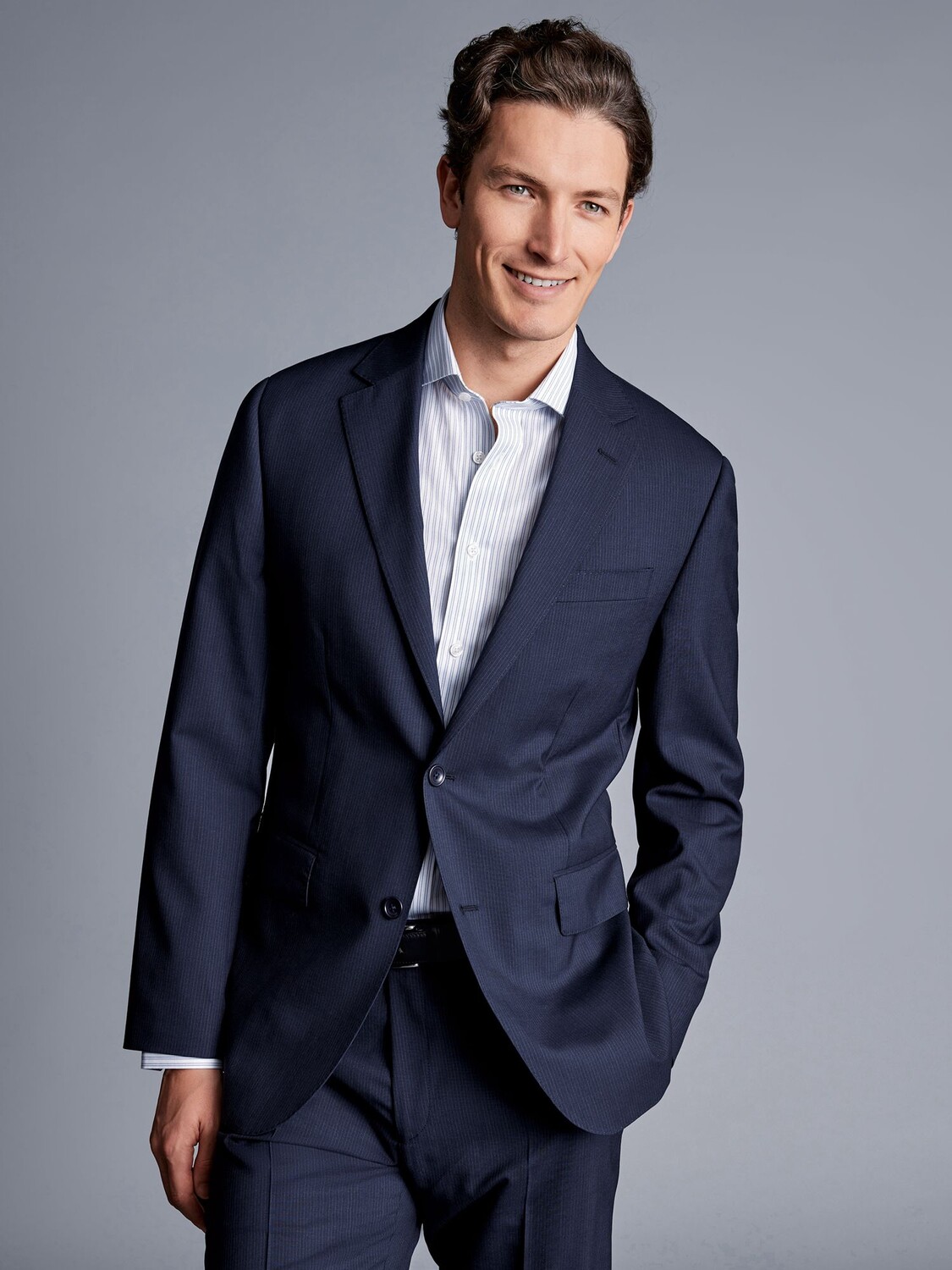 

Приталенный пиджак в полоску Charles Tyrwhitt, темно-синий