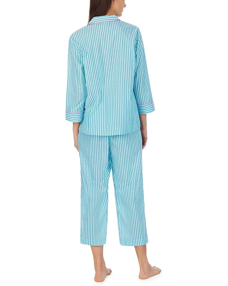 

Пижамный комплект LAUREN Ralph Lauren 3/4 Sleeve Notch Collar Long PJ Set, цвет Aqua Stripe