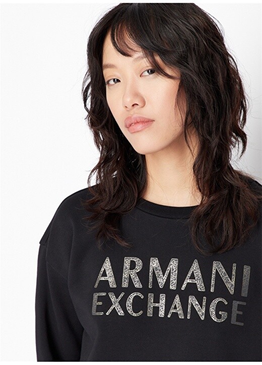 

Черная женская толстовка с круглым вырезом с принтом Armani Exchange, Черный