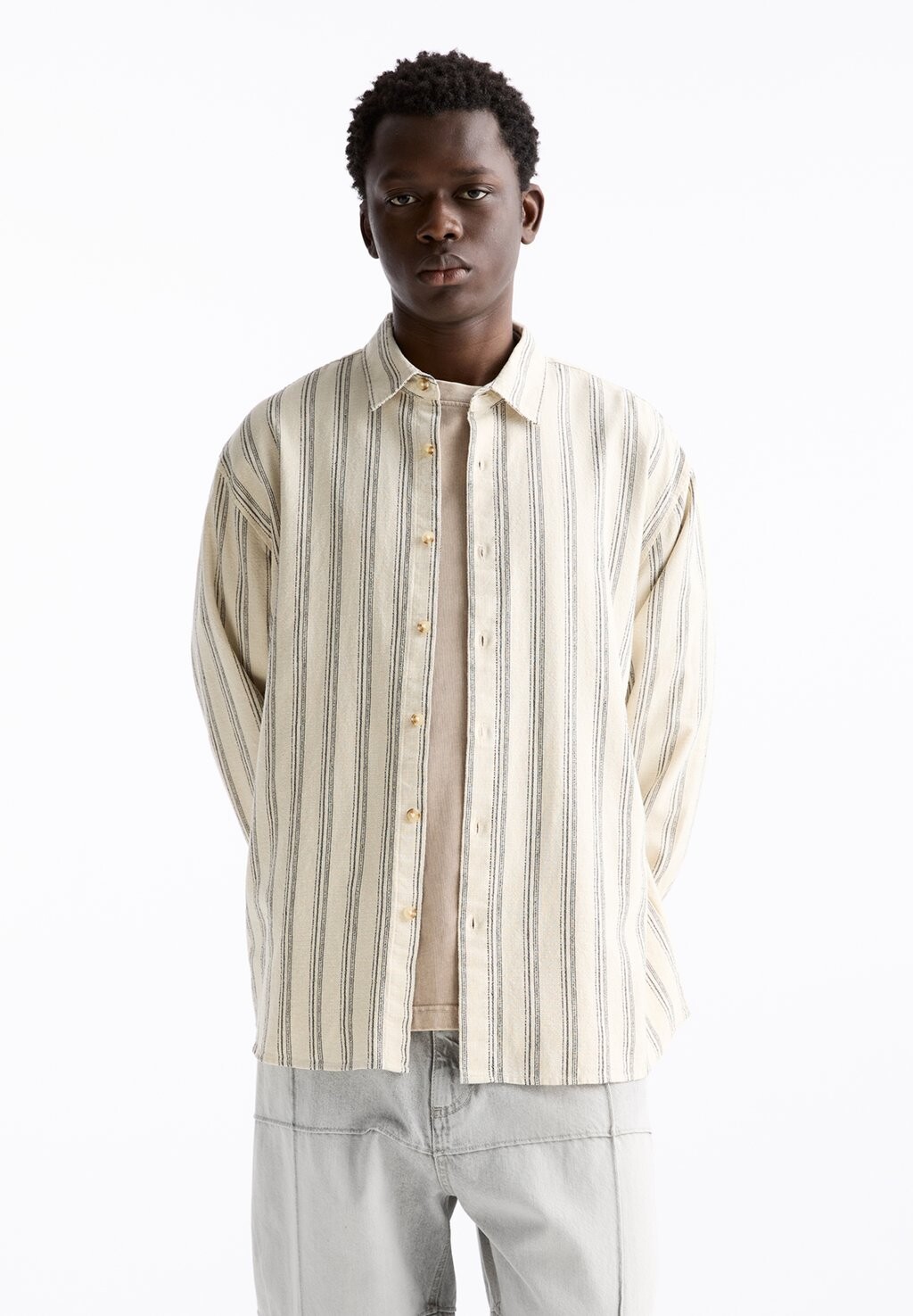 

Рубашка STRIPED RUSTIC PULL&BEAR, цвет beige