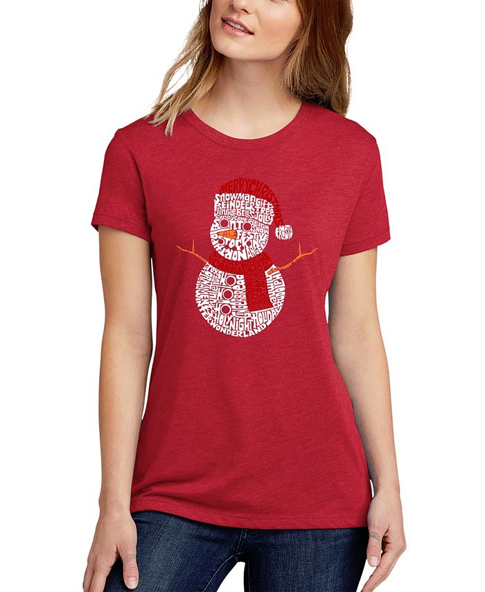Женская футболка с короткими рукавами «Рождественский снеговик» Premium Blend Word Art LA Pop Art, красный женская футболка hummingbirds premium blend word art с короткими рукавами la pop art черный