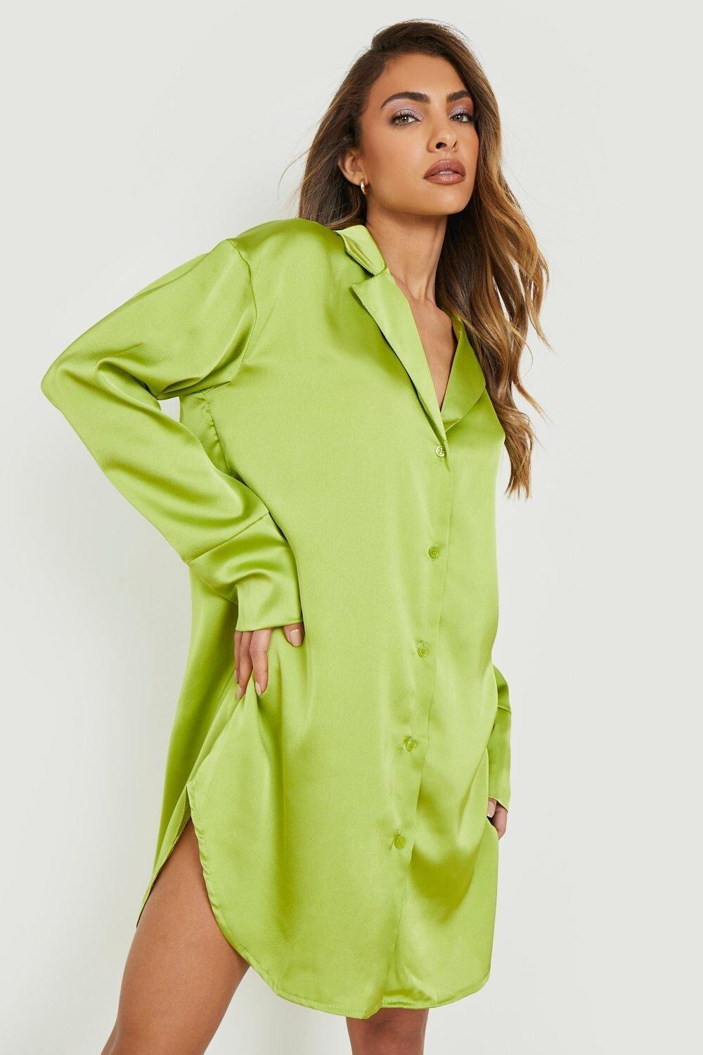 

Атласное платье-рубашка оверсайз Boohoo, оливковый, Зеленый