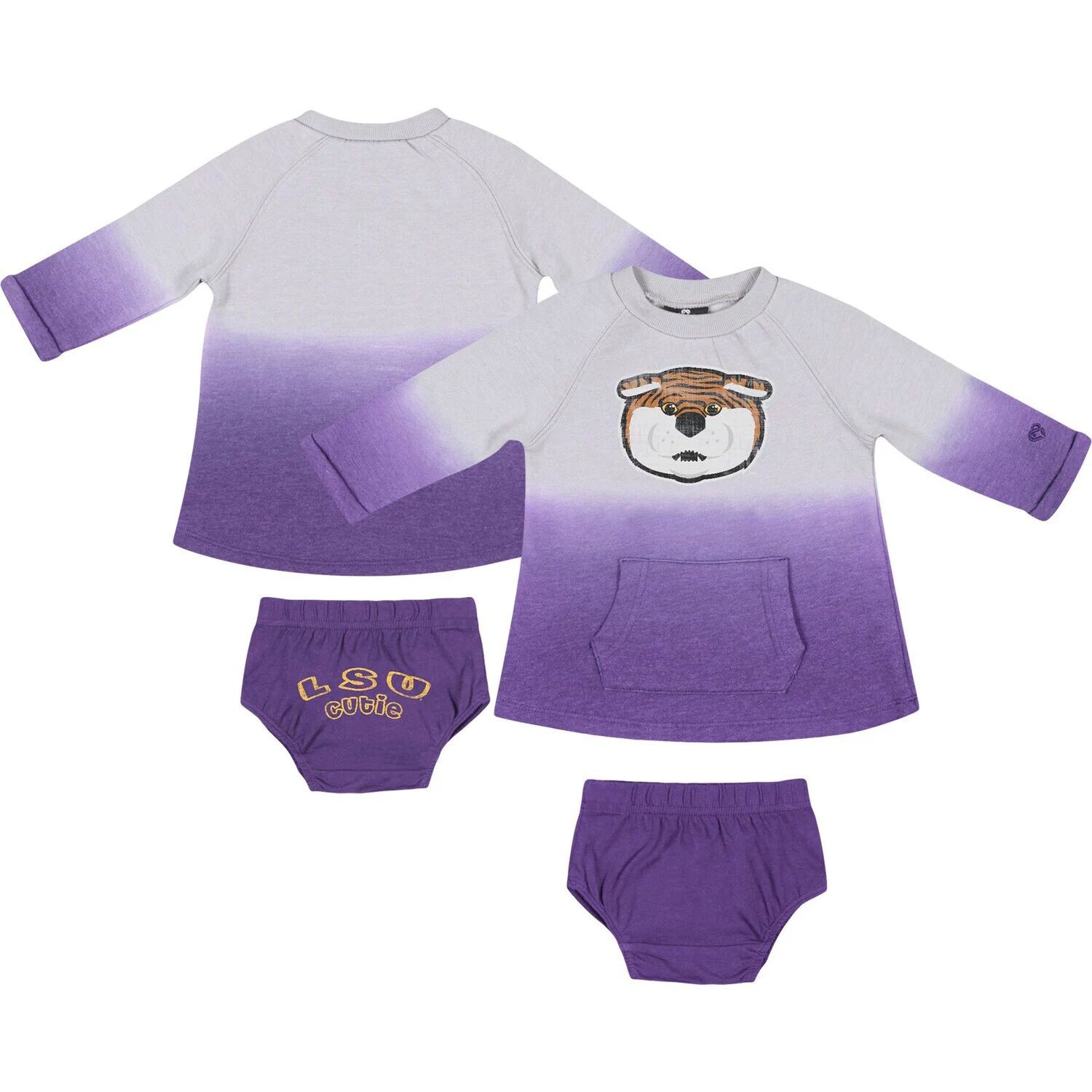 

Серое/фиолетовое платье Colosseum для новорожденных и младенцев LSU Tigers Hand in Hand с эффектом омбре и комплект шароваров Colosseum