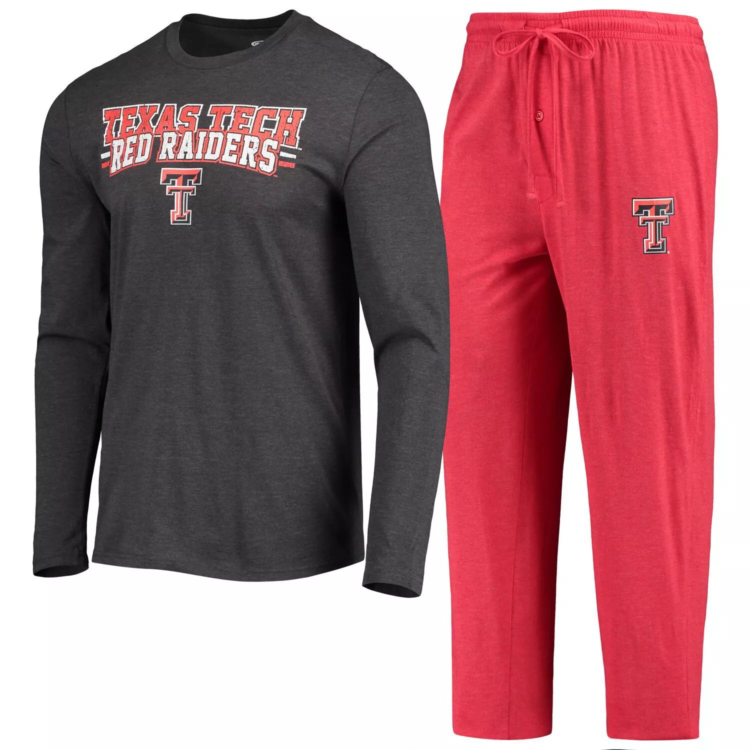 

Мужская футболка Concepts Sport Red/Heared Charcoal Texas Tech Red Raiders Meter с длинными рукавами и брюками, комплект для сна