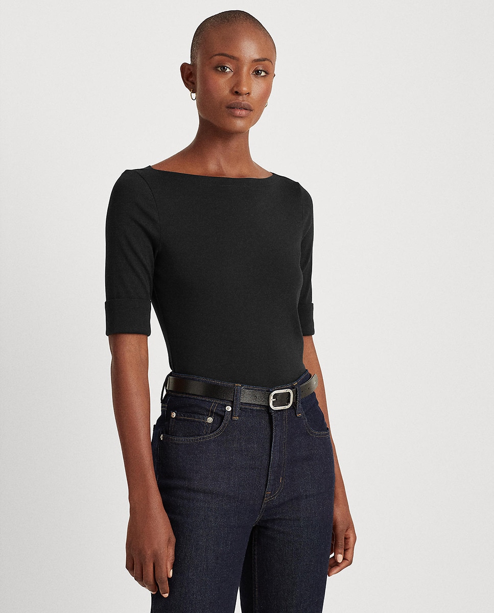 Черная женская футболка с короткими рукавами Lauren Ralph Lauren Lauren Ralph Lauren, черный цена и фото