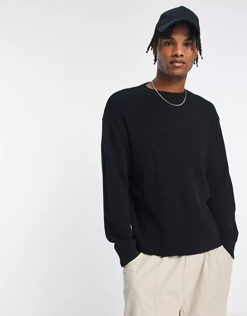 

Черный джемпер с круглым вырезом вязки мохом River Island