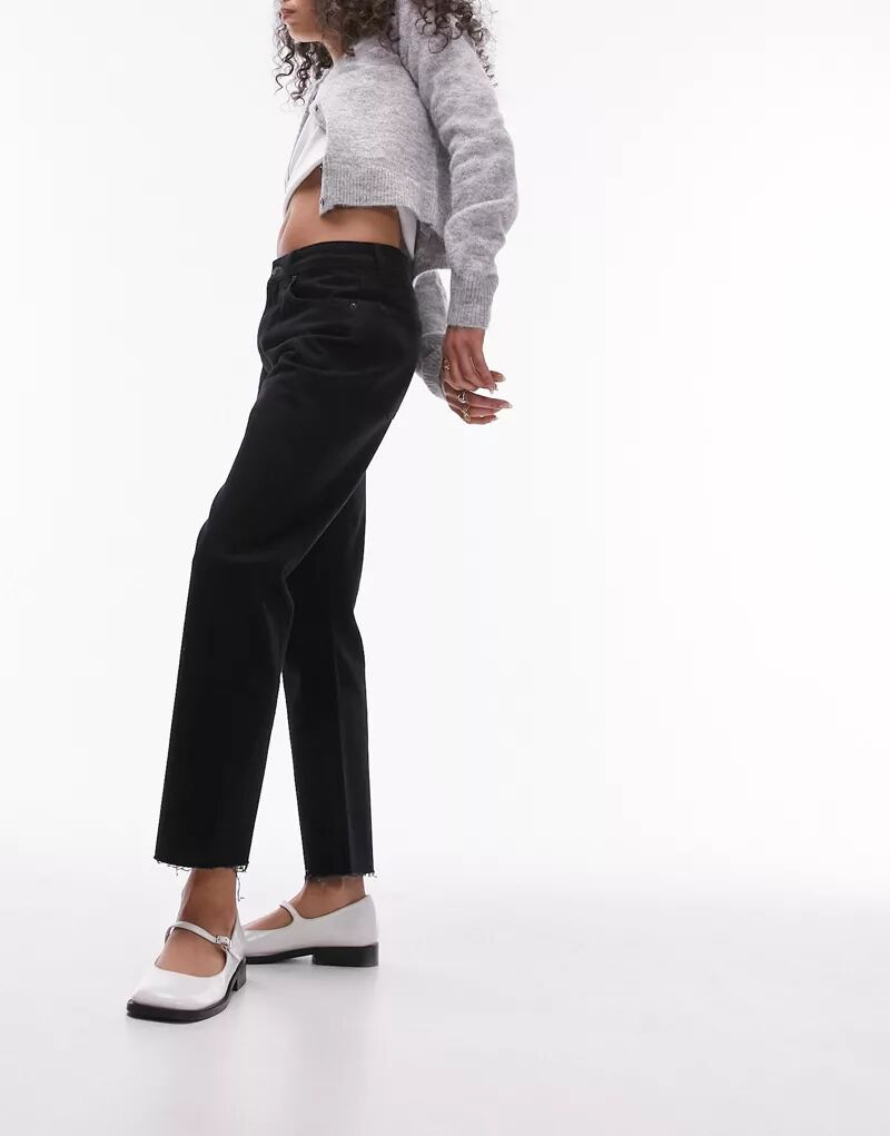 Чёрные прямые джинсы Topshop со средней посадкой на талии белоснежные прямые джинсы со средней посадкой topshop