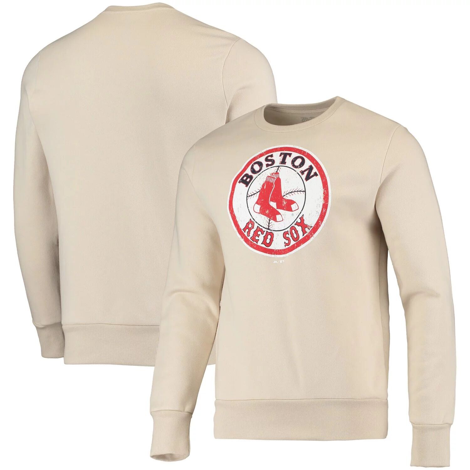 

Мужской флисовый пуловер с принтом Threads Oatmeal Boston Red Sox, толстовка Majestic