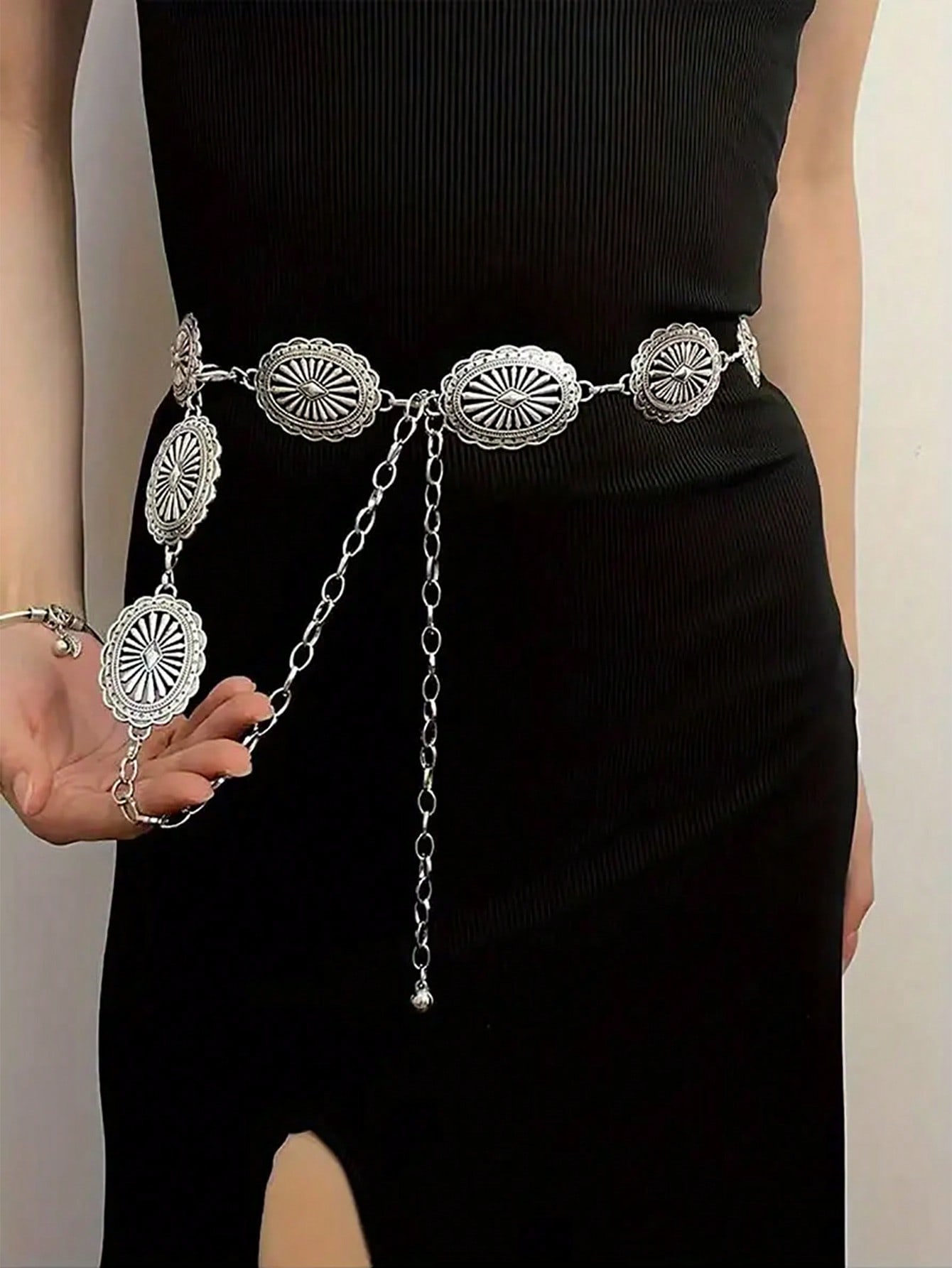 Серебряная металлическая поясная цепочка в стиле бохо с овальным вырезом, серебро 50 шт бумажные украшения в винтажном стиле