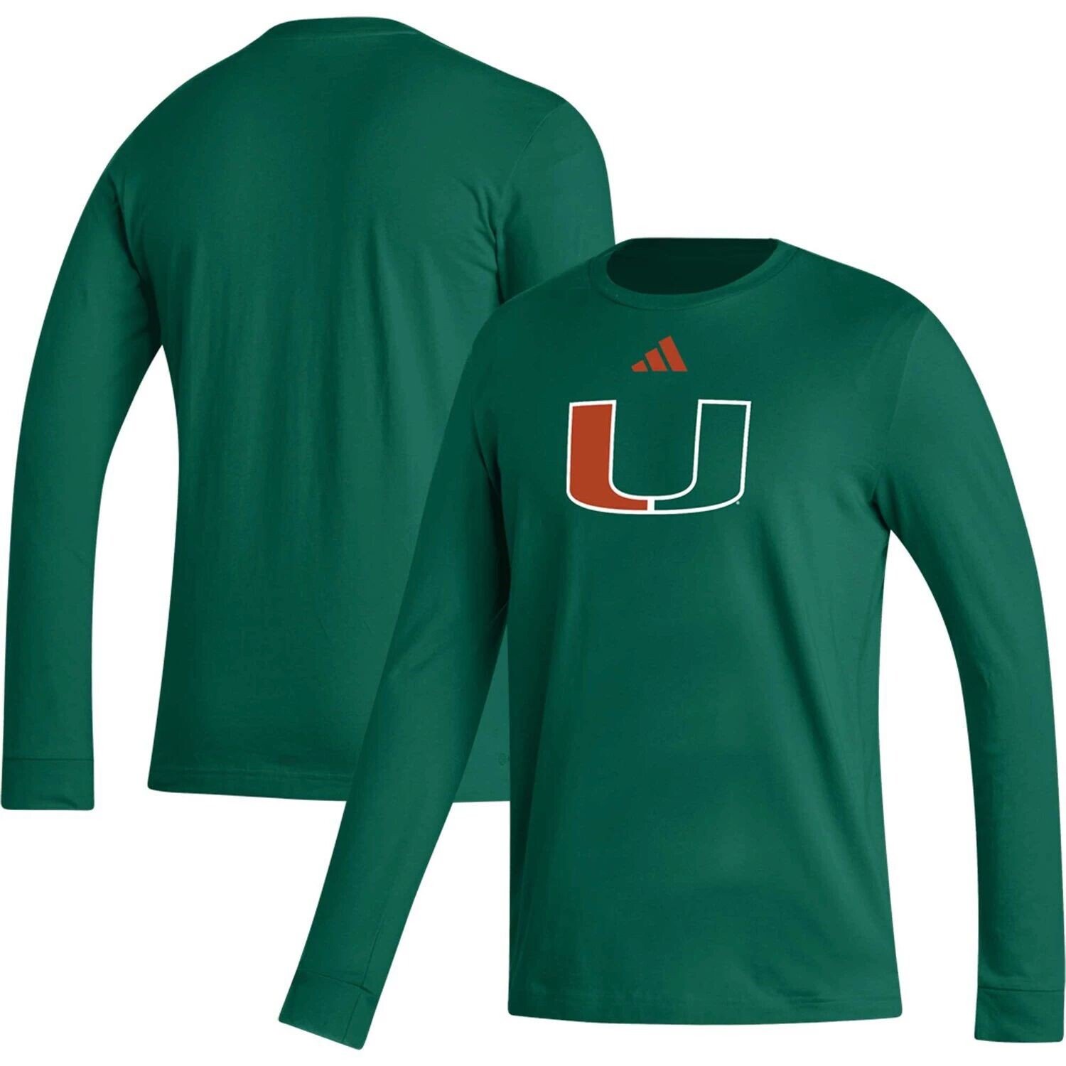 

Мужская зеленая футболка с длинным рукавом и логотипом Miami Hurricanes Locker Fresh adidas