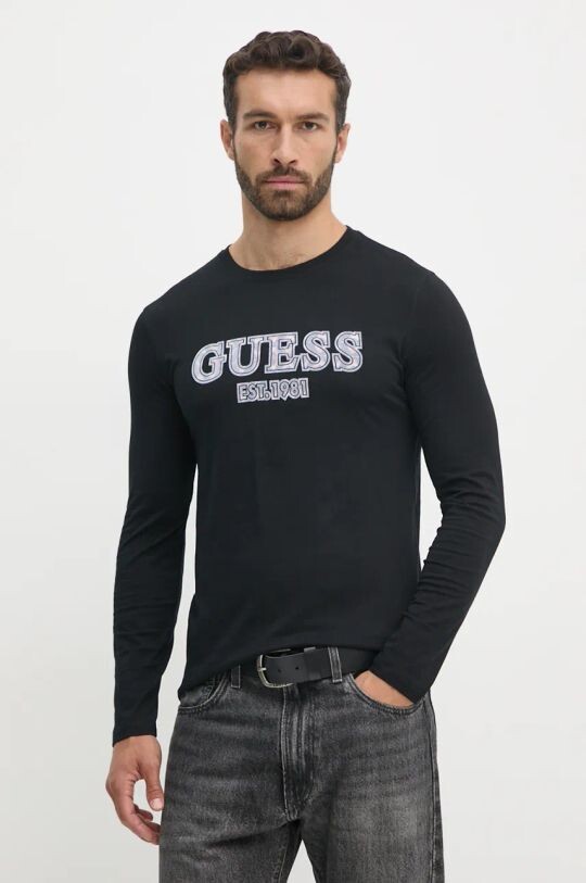 

Хлопковая рубашка с длинным рукавом Guess, черный