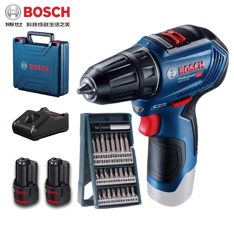 Дрель электрическая Bosch GSR12V-30 + набор бит, два аккумулятора, зарядное устройство