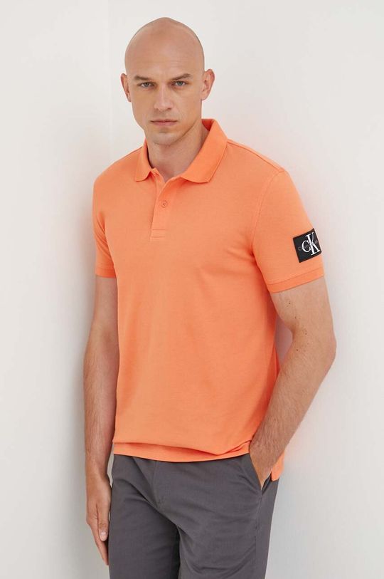 Хлопковая рубашка-поло Calvin Klein Jeans, оранжевый