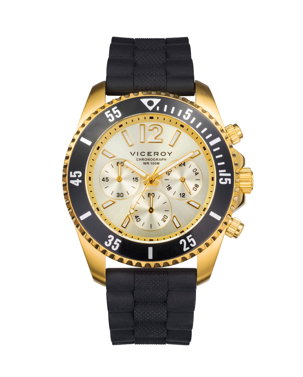 цена Мужские стальные часы с хронографом Heat с золотым IP и черным силиконовым ремешком Viceroy, черный