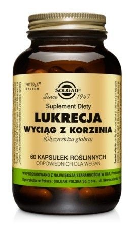 Препарат, поддерживающий пищеварение Solgar Lukrecja Wyciąg z Korzenia, 60 шт