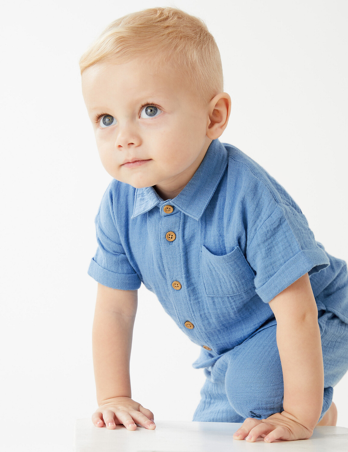 

Рубашка из чистого хлопка (0–3 года) Marks & Spencer, лазурно-синий