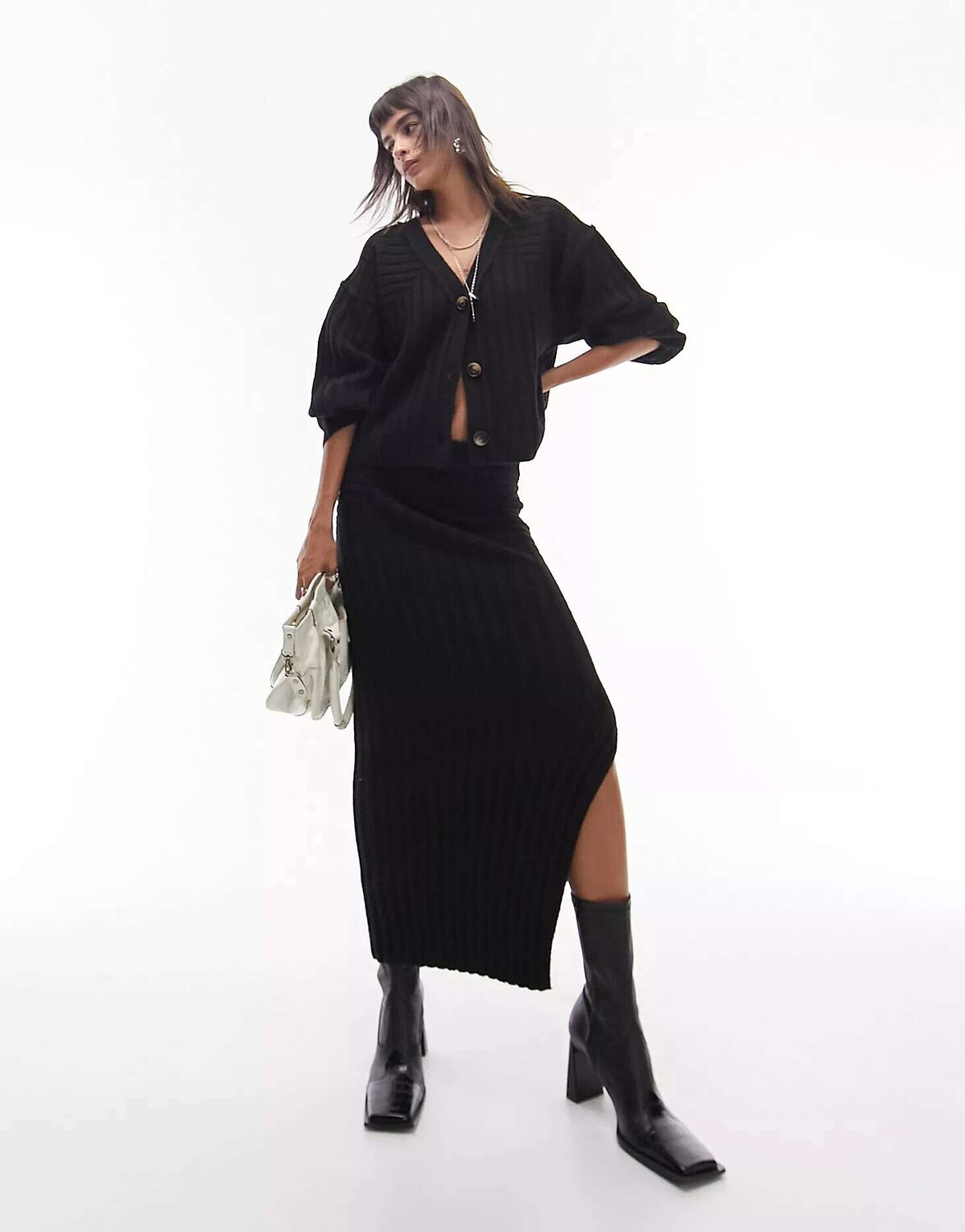 

Черная трикотажная юбка в рубчик премиум-класса Topshop