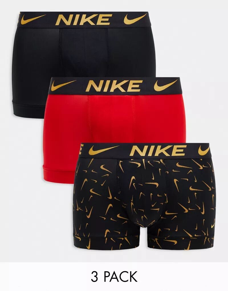 

Комплект из трех трусов из микрофибры Nike Dri-FIT Essential черного/красного/золотого цвета