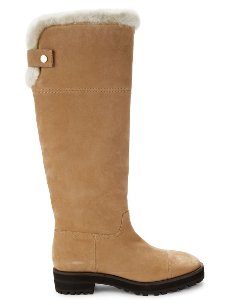 

Кожаные сапоги до колена с отделкой из альпийской овчины Stuart Weitzman, цвет Sandalwood