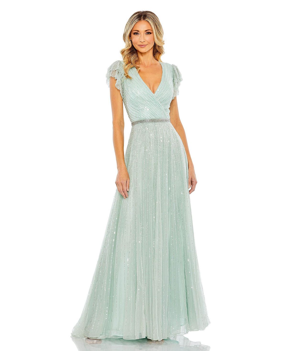 Женское платье с пайетками и запахом поверх рукавов с оборками MAC DUGGAL цена и фото