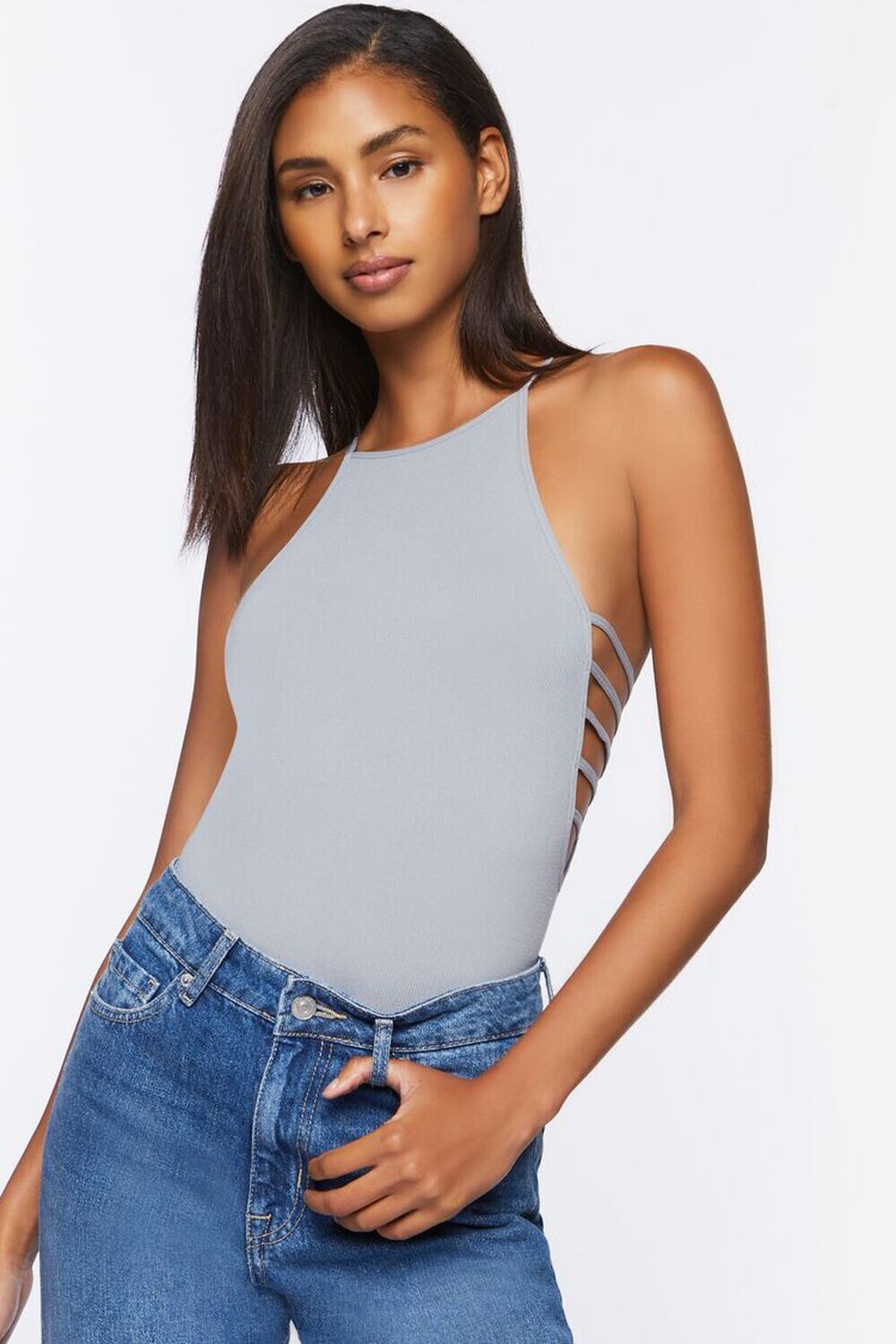

Бесшовное боди в рубчик Forever 21, серый