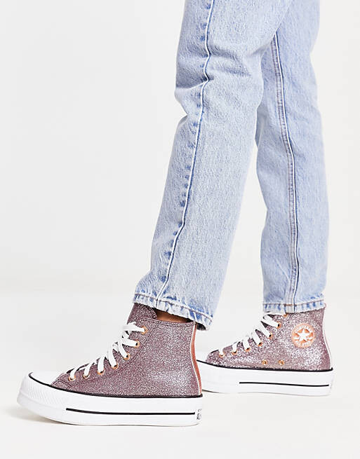 

Темно-розовые кроссовки с блестками Converse Lift Hi