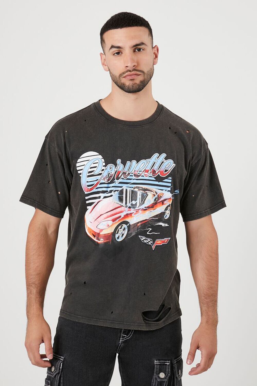 

Футболка с потертым рисунком Corvette Forever 21, черный