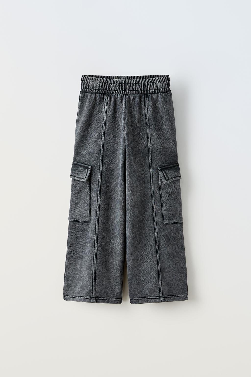 Плюшевые брюки-карго ZARA, серый струящиеся брюки карго zara серый