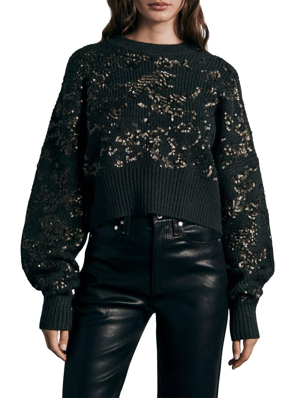 

Укороченный шерстяной свитер Liza с пайетками rag & bone, зеленый