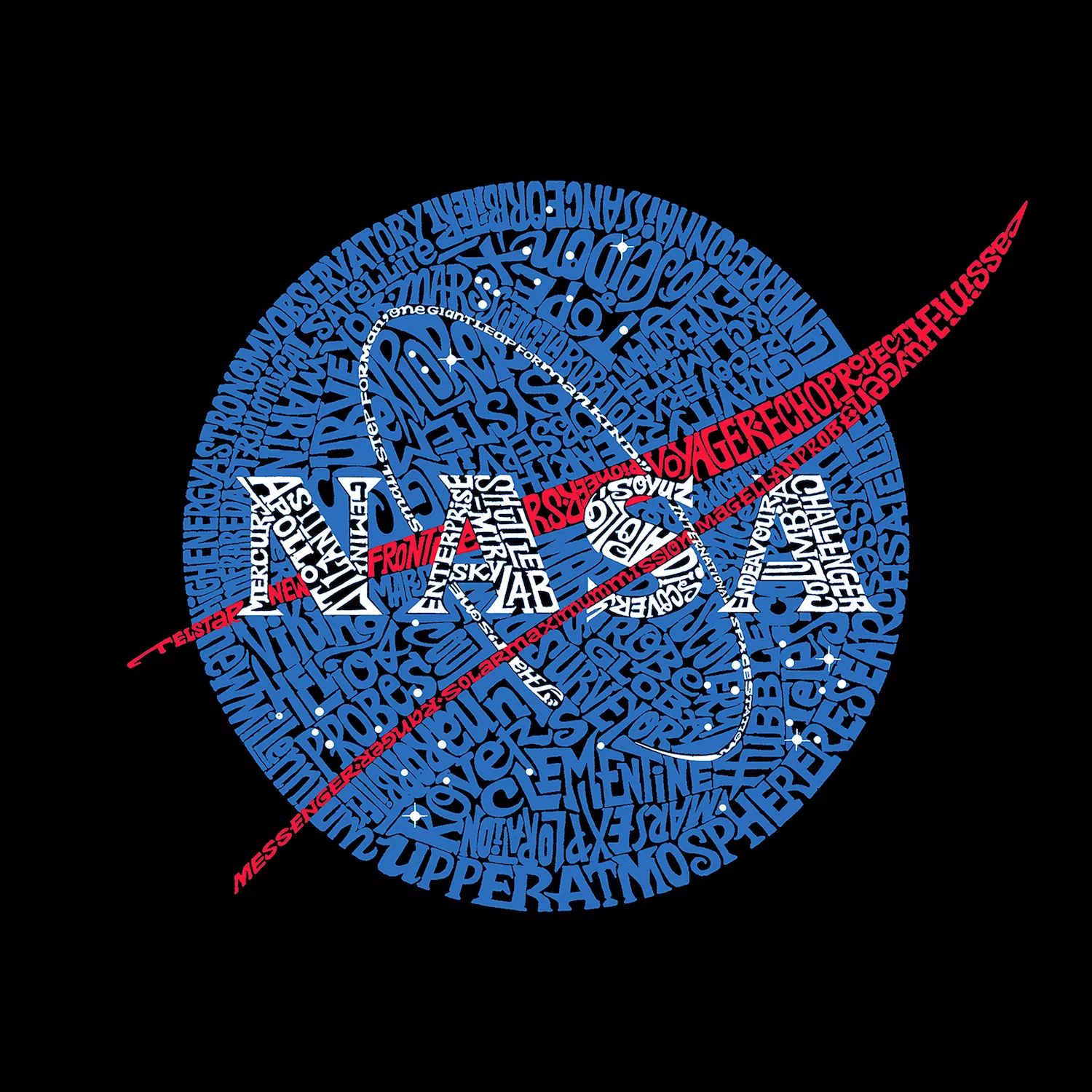 Самые известные миссии НАСА — мужская футболка с длинным рукавом с надписью Word Art LA Pop Art