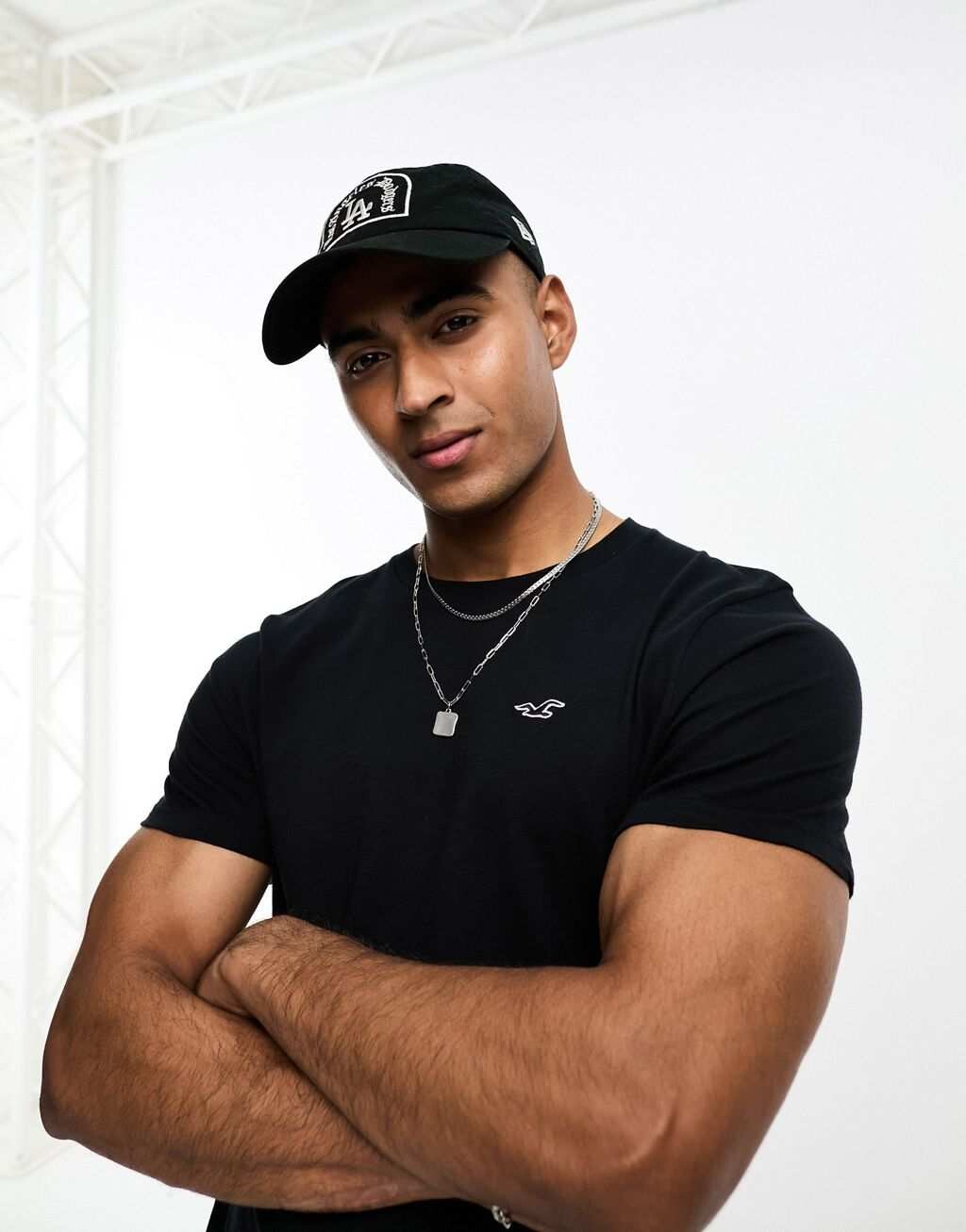 

Черная футболка с круглым вырезом и логотипом чайки Hollister