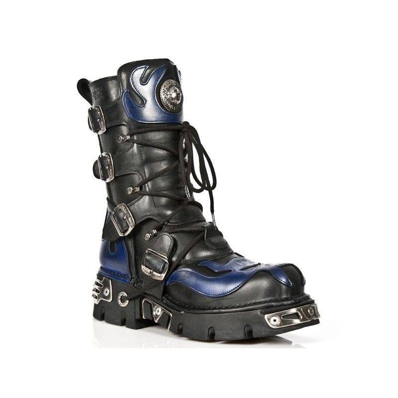 Ботинки New Rock унисекс/синие кожаные готические байкерские ботинки с черепом-107-C5, черный