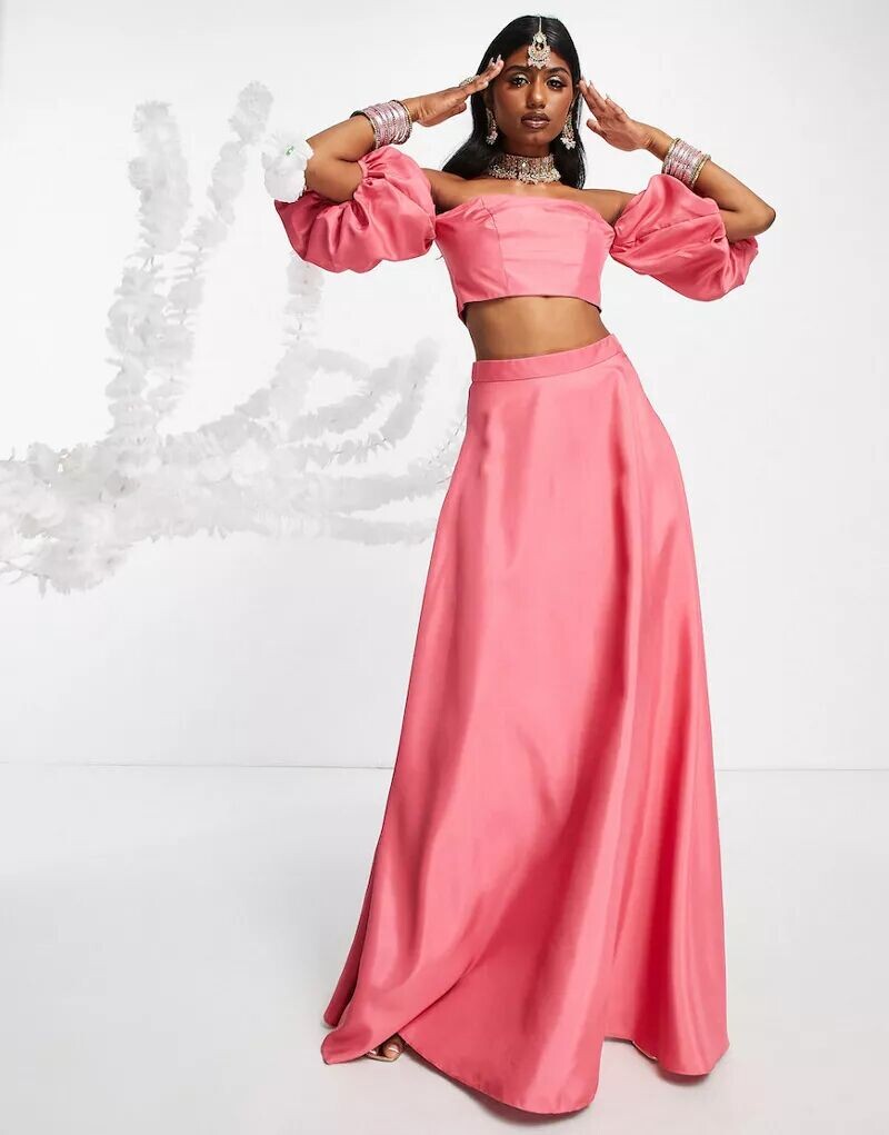 

Ярко-розовый атласный топ lehenga ASOS