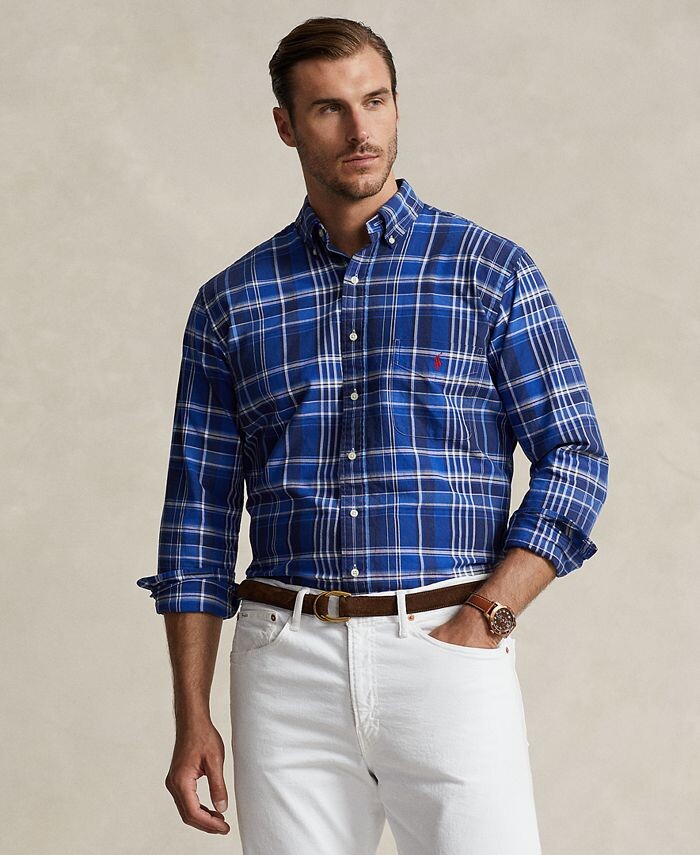 

Мужской большой & Высокая хлопковая оксфордская рубашка Polo Ralph Lauren, цвет Blue Multi
