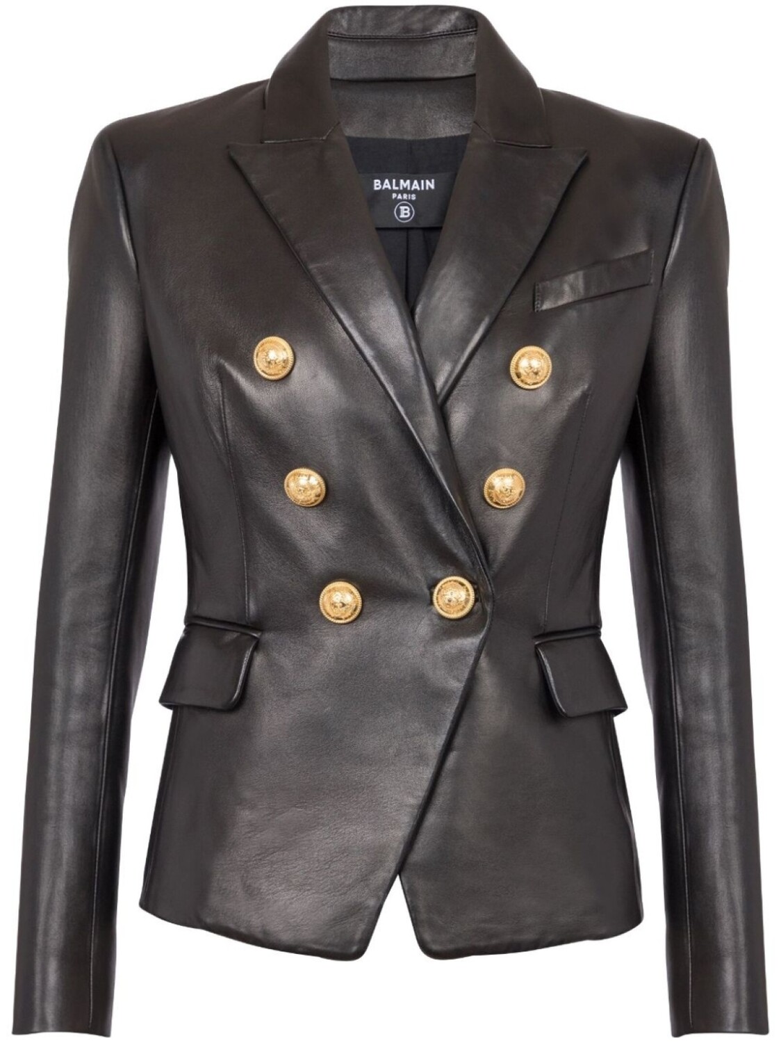 

Balmain двубортный кожаный блейзер, черный