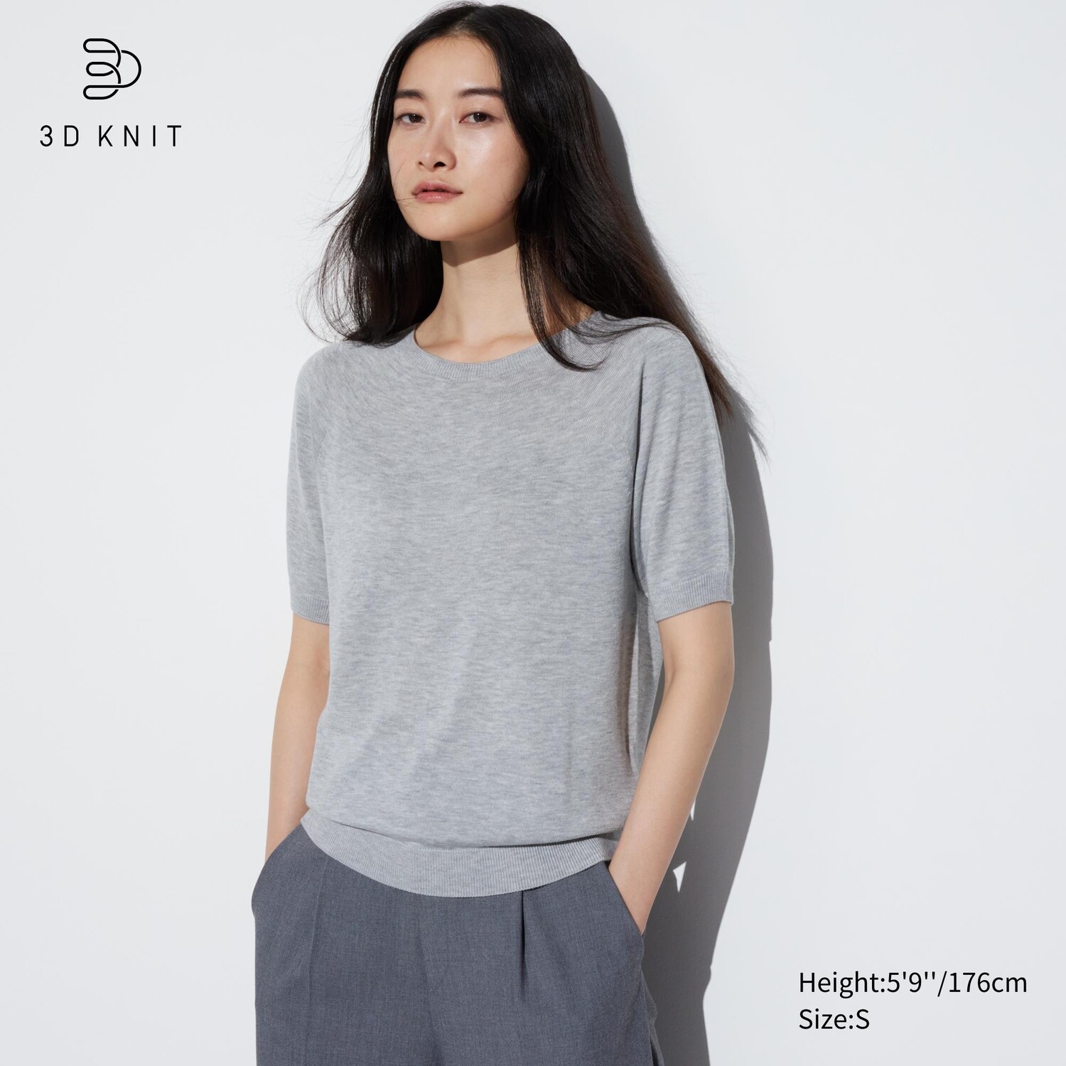 

Джемпер Uniqlo женский с коротким рукавом и круглым вырезом, светло-серый