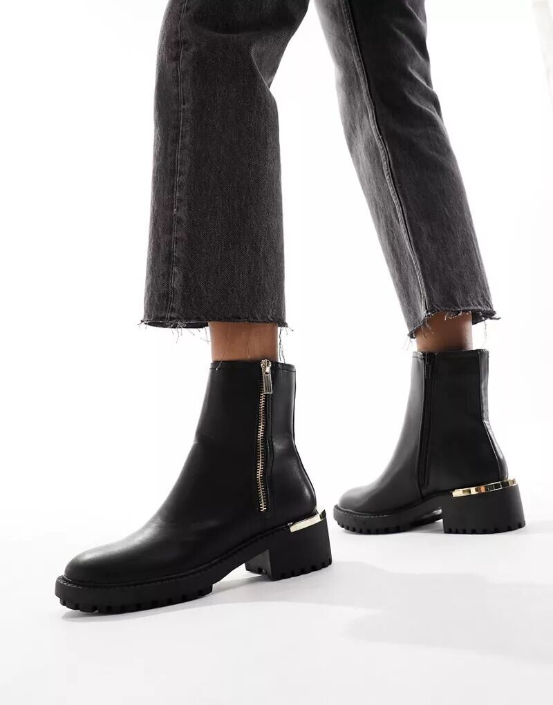 

Черные массивные ботинки челси с молнией New Look Betty