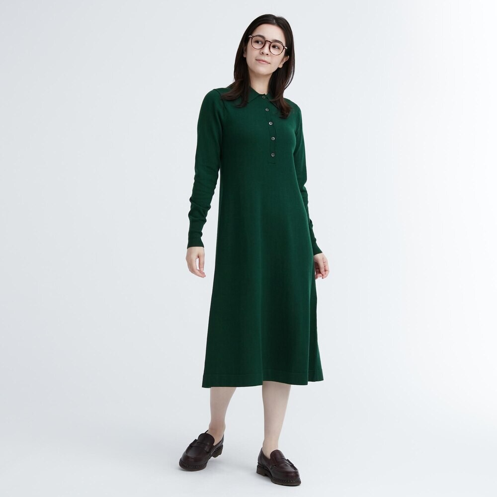 

Женское платье Uniqlo с воротником-поло, темно-оливковый