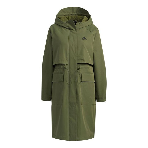 Куртка (WMNS) adidas Tech Jkt Long Casual Sports Fleece Lined Hooded Windbreaker Jacket Military Green, зеленый