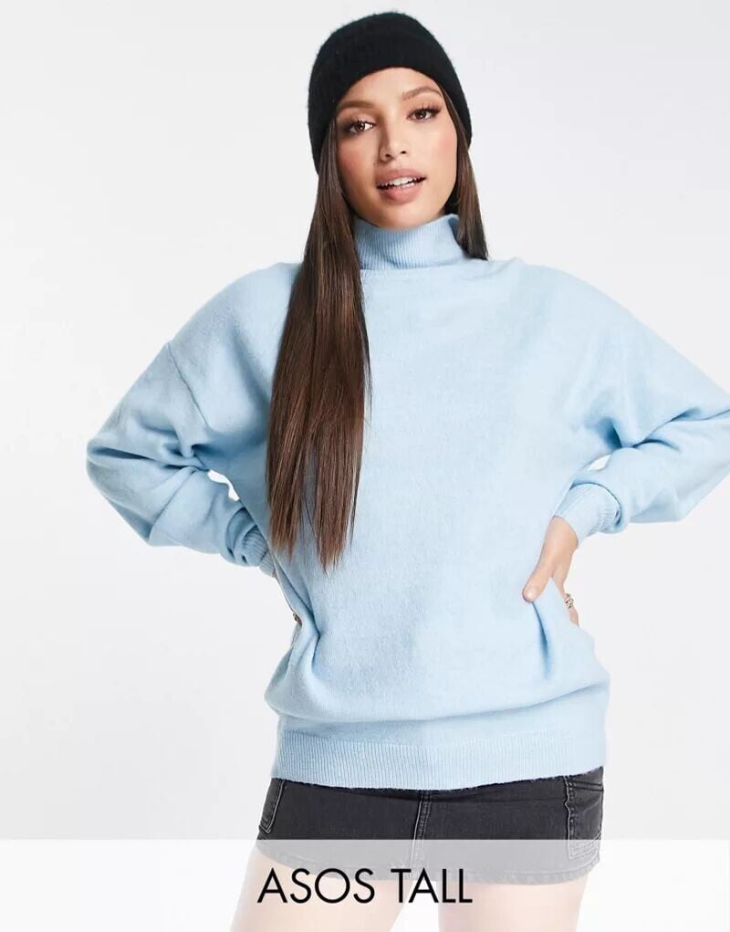 

Синий длинный свитер с высоким воротником ASOS DESIGN Tall