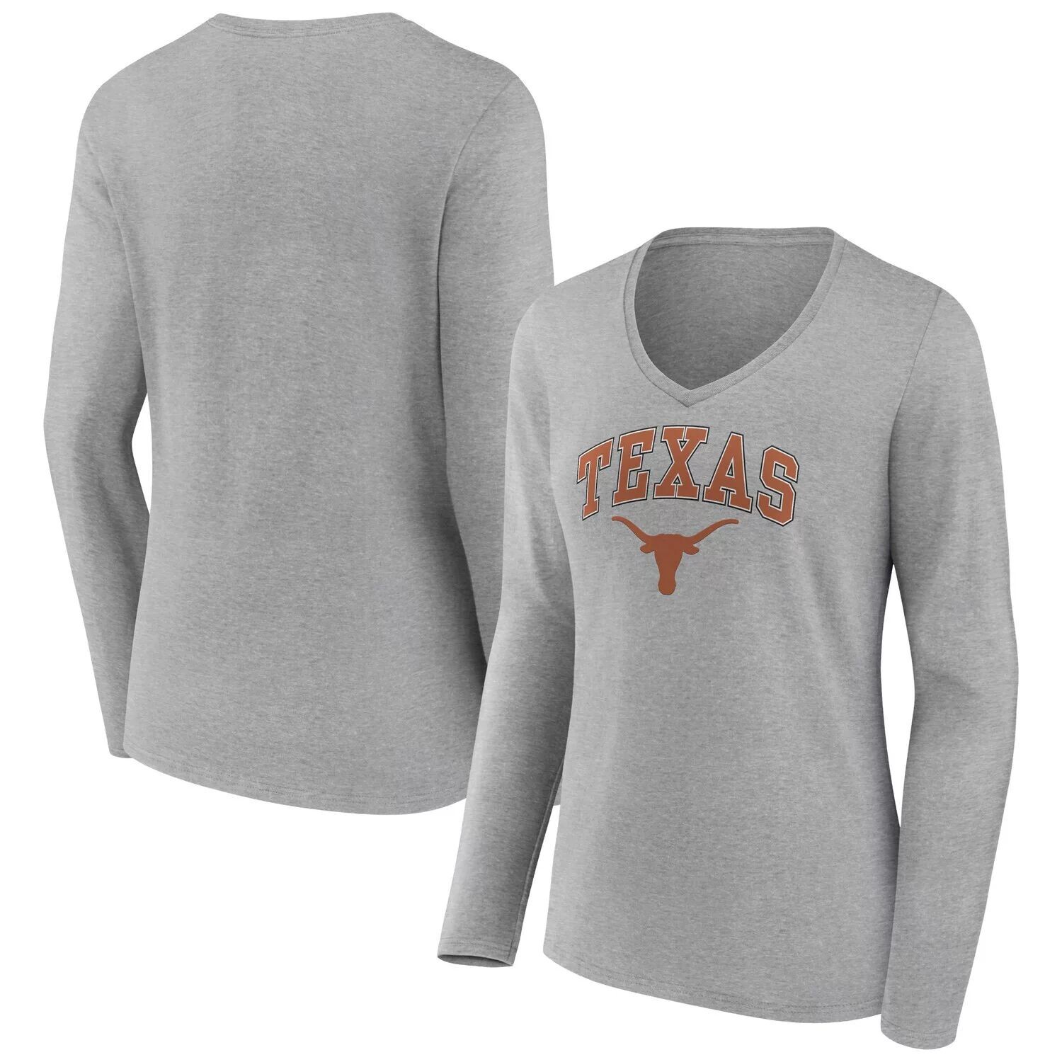 

Женская футболка Fanatics с длинными рукавами и v-образным вырезом с логотипом Heather Grey Texas Longhorns Evergreen Campus Fanatics