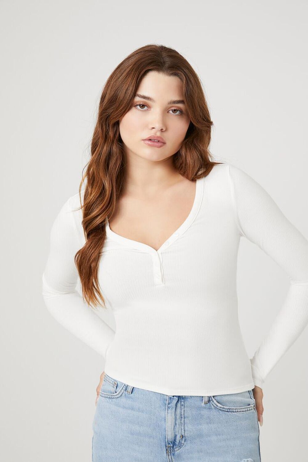 

Вязаный топ на пуговицах в рубчик Forever 21, белый