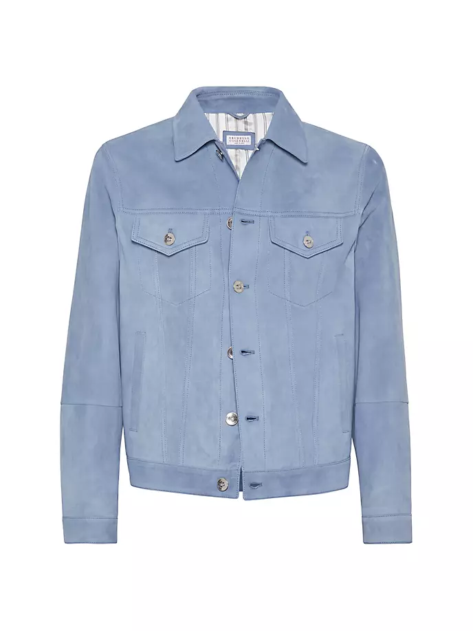 

Замшевая куртка с четырьмя карманами Brunello Cucinelli, цвет sky blue