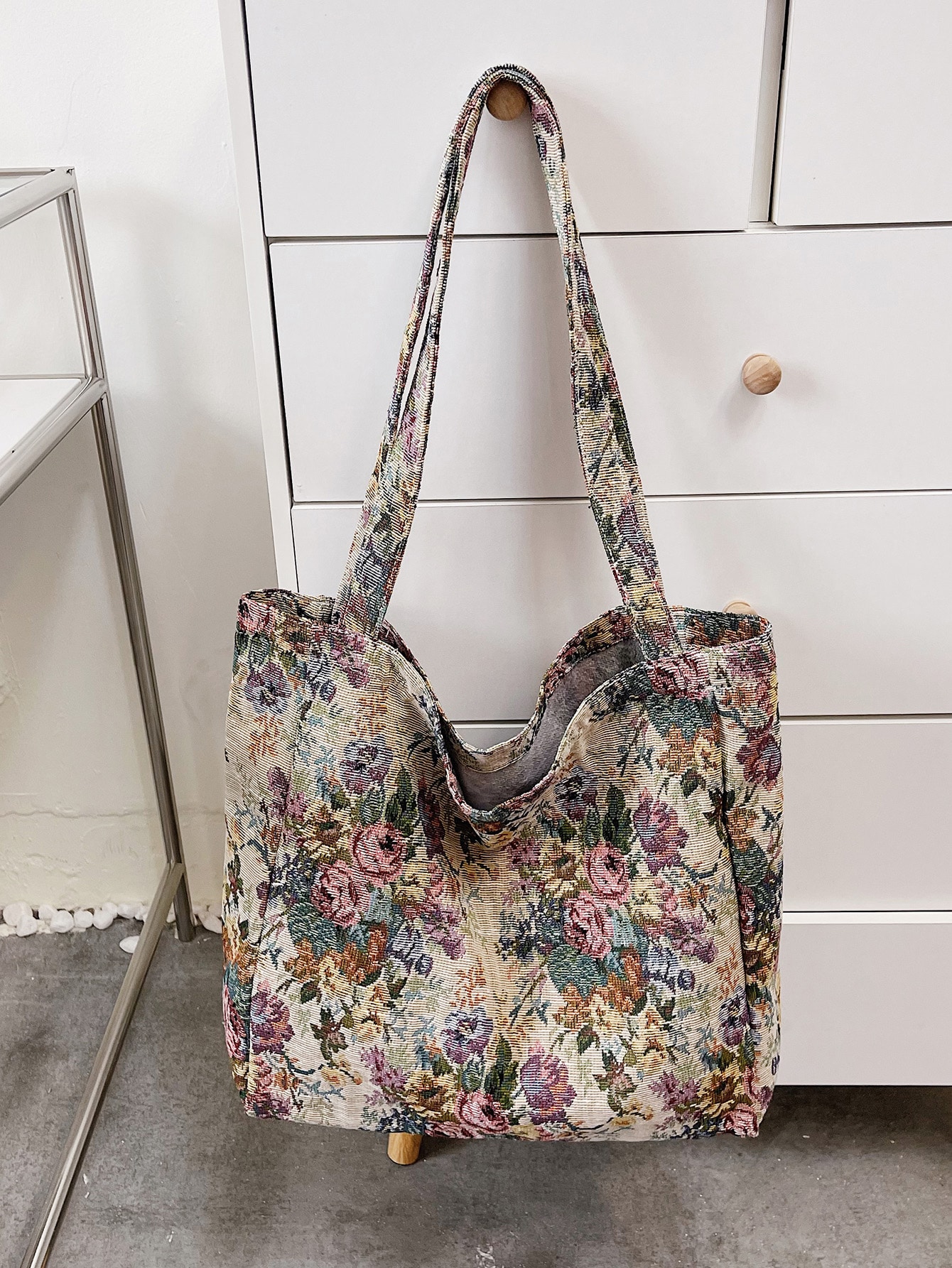 Большая сумка через плечо с цветочным узором, многоцветный сумка шоппер с цветочным узором синий