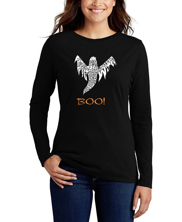 Женская футболка с длинным рукавом и надписью «Хэллоуин Призрак» LA Pop Art, черный