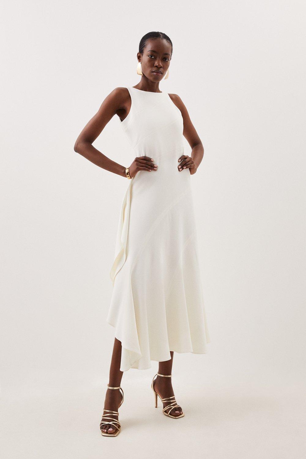 Компактное платье макси с эластичной вставками и оборками на заказ Karen Millen, белый