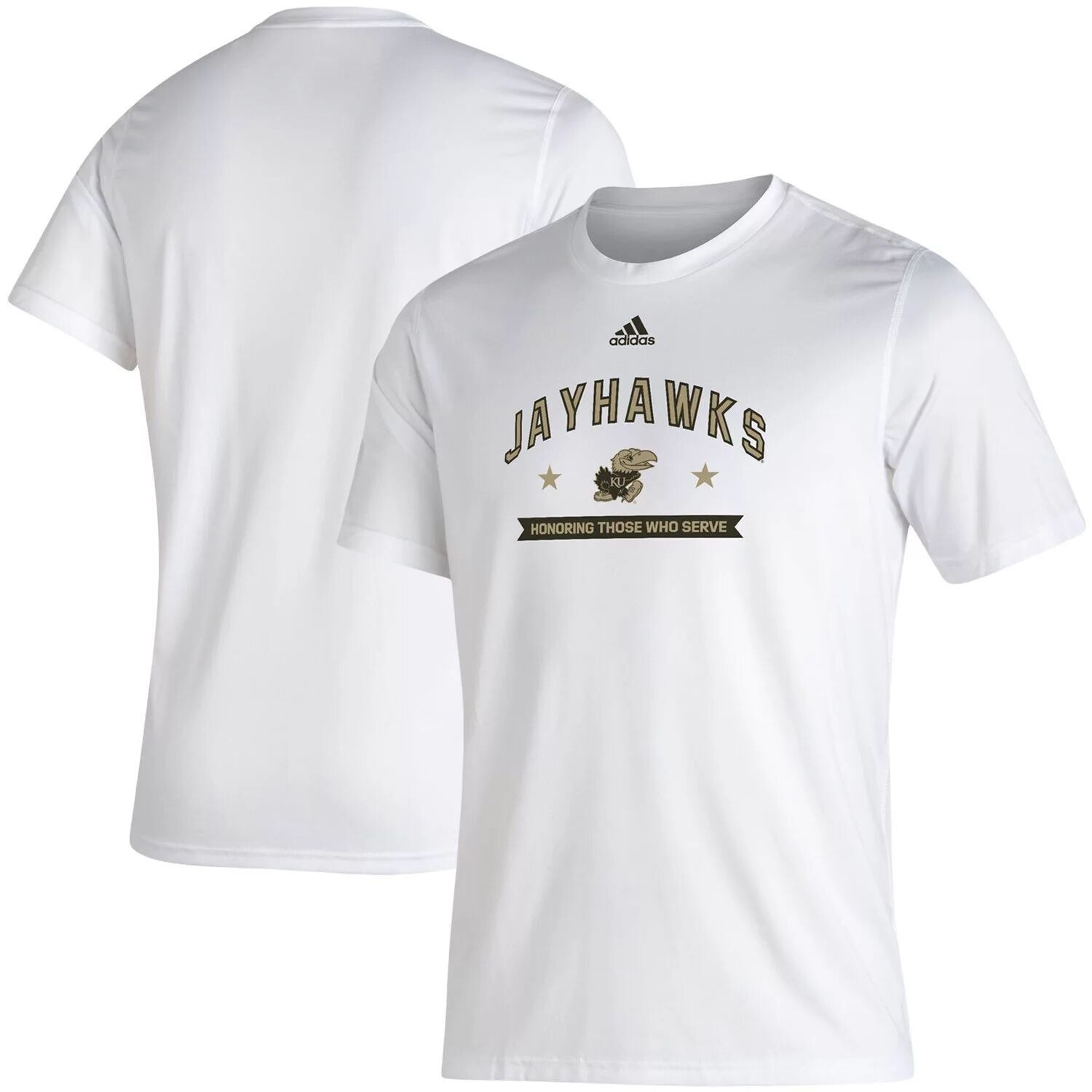 

Мужская белая футболка adidas Kansas Jayhawks Military Appreciation Salute To Service AEROREADY Creator