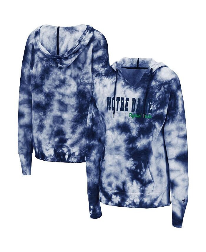 

Женский темно-синий пуловер с капюшоном Notre Dame Fighting Irish Shavonee Tie Dye Colosseum, синий